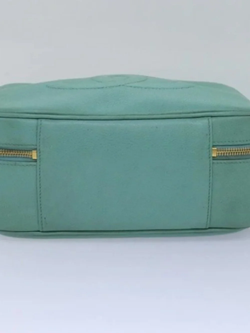 CHANEL Vanity COCO Mark Hand Bag Calf Skin Emerald Green CC Auth yk13974AV